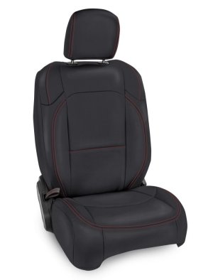 Jeep Wrangler JL Front Seat Covers - PRP Seats - Molle Back, Manual Seat Adjusters - Black w/ Red Stitching - `18-`27 Jeep Wrangler JL Front Seat Covers - PRP Seats - Molle Back, Manual Seat Adjusters - Black w/ Red Stitching - `18-`27